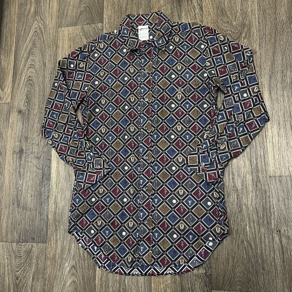 Vintage 50s 60s Ripley Dallas Golf Print Button Up Shirt Men's S/M Multicolor - Picture 2 of 10
